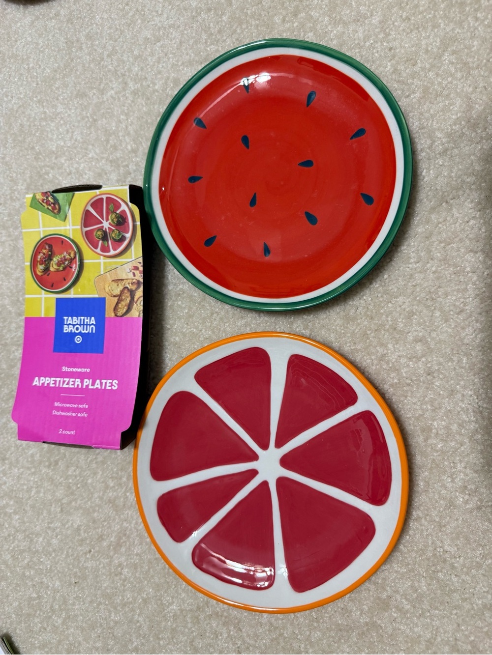 Tabatha Brown  Orange and Green Watermelon Appetizer Plates - Set of 2 NWT